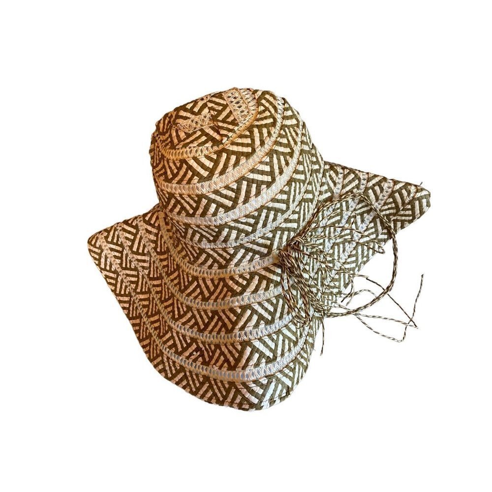 Brown Cream Woven Packable Wide Brim‎ Sun Hat One Size